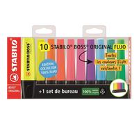 Surligneurs - STABILO BOSS ORIGINAL - 10 couleurs fluos - Set de bureau