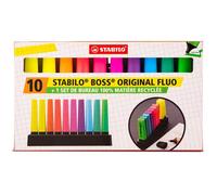 STABILO Surligneurs Stabilo Boss Original - Couleurs Fluos - Pointe Large - 10 Surligneurs