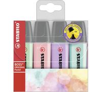 Surligneurs - STABILO BOSS ORIGINAL Pastel - Pack de 4 - Touche de vert menthe, blush rosé, éclat de violet, turquoise délicat