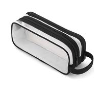 Surluoen 1 PCS Grid Mesh Pencil Case 2 Compartiment Pen Bags Clear Handheld Multifunction Pencil Pouch for Teen Students Black