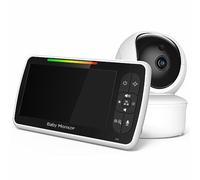Surluoen Moniteur Vidéo Berceuses de 5 Pouces pour Moniteur de Nuit pour avec Caméra et Télécommande Audio Pan-Tilt-Zoom Capteur de Température Audio Bidirectionnel Prise UE