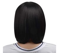 Surluoen Perruque Courte Droite Cheveux Synthétiques Pour Les Femmes Fausse Chevelure Résistante À La Chaleur De 40 Cm Avec Des Franges Carte De Beauté Noir