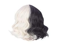 Surluoen Perruques Courtes avec Frange Longueur D'éPaule Perruque OnduléE pour Femme Perruque Courte BoucléE pour Femme (Noir et Or)