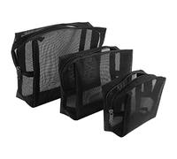Surluoen Trousse De Maquillage En Mailles Noires Voir À Travers La Pochette À Glissière De Voyage Pour Organisateur De Cosmétiques Et Articles De Toilette Paquet De 3 (S, M, L)