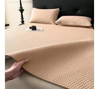 Surmatelas antidérapant rafraîchissant en soie glacée avec 2 taies d'oreiller, doux et lavable pour les dormeurs chauds et sueurs nocturnes (beige, très grand lit californien)