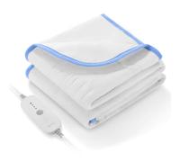 Surmatelas Chauffant électrique avec 4 Niveaux de Chaleur, Chauffage rapide, Arrêt automatique après 10 Heures, Lavable en Machine, 150 x 80 cm (Bordure blanche et bleue)