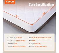 Surmatelas Chauffant - VEVOR - 195x165 cm - 4 Niveaux de Chauffage - Minuterie 12 Heures - Tissu Brossé