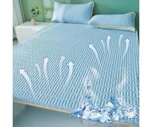 Surmatelas Rafraîchissant, Ensemble De Tapis De Couchage Carré Lavable en Latex pour L'été, La Maison dans Un Dortoir Universitaire,Bleu,120 * 200cm