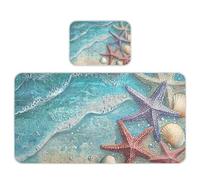 Surmatelas rafraîchissant pour berceau de bébé - Motif étoiles de mer et coquillages - 71,1 x 132,1 cm - Lavables - Pour enfants et adultes - Bleu