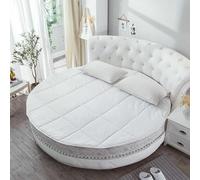 Surmatelas rond en coton super moelleux matelassé et doux avec sangles élastiques Blanc 220 cm de diamètre