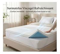 Surmatelas Viscogel mémoire de forme rafraîchissant 105 x 190 cm Épaisseur 4 cm confort équilibré - Fabriqué en Espagne