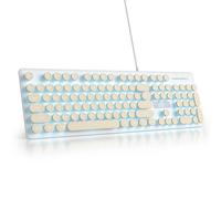 surmen Clavier de machine à écrire filaire USB silencieux, clavier PC rétroéclairé rétroéclairé avec touches rondes rétro, taille complète, 104 touches pour ordinateur de bureau (kaki)
