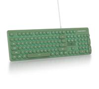 surmen Joli clavier de machine à écrire filaire silencieux, clavier PC rétroéclairé avec touches rondes rétro, taille complète, 104 touches pour ordinateur de bureau (vert foncé)