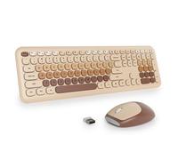 surmen Joli clavier et souris sans fil, clavier rétro de machine à écrire sans fil, silencieux, clavier coloré à faible bruit 2,4 GHz pour la maison et le bureau 666 Café