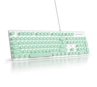 surmen Joli clavier silencieux filaire vert pour machine à écrire, clavier PC rétroéclairé avec touches rondes rétro, taille complète, 104 touches pour ordinateur de bureau (vert)