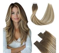 SURNEL Extension Adhesif Humains Brun Foncé à Brun Clair et Blond Doré Remy Cheveux Extension Adhesive Naturel Humain Hair 22 poucess/55cm 20 Pièces/50g(#3/8/22-22)