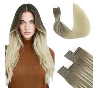 SURNEL Extension Cheveux Naturel Bande Adesive Blond Balayage Extension Cheveux Naturel Adhesif Brun Cendré Passant au Blond Platine Bande Cheveux Humains 20Pièces/50g 40cm((#8/60-16)