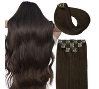 SURNEL Extension Clip Cheveux Humain Marron Le Plus Foncé #2 6pcs/120g 22"/55cm Clip Extension Vrai Cheveux Marron Le Plus Foncé Double Trame(#2-22")