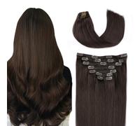 SURNEL Extension Clip Cheveux Humains Marron Le Plus Foncé #2 7pcs/160g 18pouces/45cm Extension a Clip Vrais Cheveux Marron Le Plus Foncé Human Hair Extensions de Cheveux à Clip(7C#2-18")