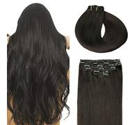 SURNEL Extensions de cheveux à clips Natural Noir #1B Extension de cheveux Remy Doux Double Frame Extensions Clips Natural Pleine Tête 6pcs 120g 22pouces(#1B-22")