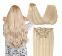 SURNEL Extensions de cheveux humains à clipser - Blond caramel 613 avec mèches blond platine - 50,8 cm - 160 g - 7 pièces (7C#27P613-20)