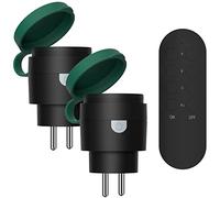 SURNICE Mini Prise Telecommande sans Fil Extérieures Programmables IP44, Portée 40 M, 2300 W, pour Décoration de Vacances, Puissance dissipée faible, All On/Off, Noir/Vert