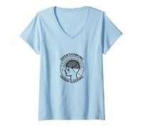 Surpenser la Sensibilisation à la santé mentale sous Le Sommeil T-Shirt avec Col en V, Femme, Bleu Céleste, M