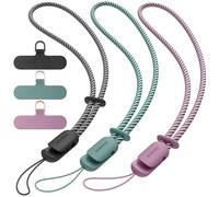 SURPHY 3 Pièces dragonne pour téléphone portable, Cordons avec 3 Patch pour Téléphone Portable, lanière, clé, USB, Lecteur MP3, MP4 et Plus (Noir & Vert & Violet Violet)