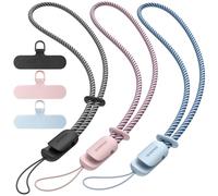 SURPHY 3 Pièces dragonne pour téléphone portable, Cordons avec 3 Patch pour Téléphone Portable, lanière, clé, USB, Lecteur MP3, MP4 et Plus (Noir & Nuage Bleu & Rose)