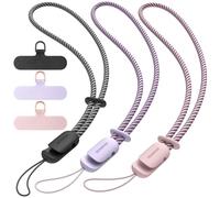 SURPHY 3 Pièces dragonne pour téléphone portable, Cordons avec 3 Patch pour Téléphone Portable, lanière, clé, USB, Lecteur MP3, MP4 et Plus (Noir & Lilas & Rose)