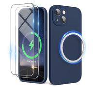 SURPHY Coque Magnetique pour iPhone 15 Plus avec Verrre Trempé + Protections Cameras Antichoc, Étui Housse de Téléphone en Silicone Liquide pour iPhone 15 Plus 6,7 Pouces 2023, Storm Blue