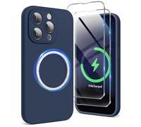 SURPHY Coque Magnetique pour iPhone 15 Pro avec Verrre Trempé + Protections Cameras Antichoc, Étui Housse de Téléphone en Silicone Liquide pour iPhone 15 Pro 6,1 Pouces 2023, Storm Blue