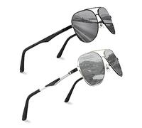 Surplex 2 Pack Lunettes de Soleil Homme Aviateur Premium Spring Hinges Retro Polarisées Pilote, Lunettes de soleil polarisées Men Rectangle avec monture en métal pour Conduite PêChe Golf Ski