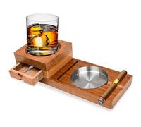 Surplex Cendrier à cigare, dessous de verre à whisky avec tiroir et fente à cigares, accessoires de cigares pour homme, accessoires à whisky pour homme, coffret
