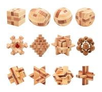 Surplex Lot de 12 Jeux de Puzzle en Bois 3D de qualité supérieure - Puzzle IQ et Jeux de logique pour Adultes et Enfants - Jeu de Patience - Brainteaser - Jeu d'adresse - Jouet éducatif en Bois