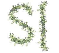 Surplex Lot de 2 guirlandes d'eucalyptus artificielles, 1,8 m, fausses feuilles d'eucalyptus argentées avec graines blanches, fausses vignes de verdure à suspendre pour arche de mariage, toile de