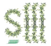 Surplex Lot de 4 guirlandes d'eucalyptus artificielles, 1,8 m, fausses feuilles d'eucalyptus argentées avec graines blanches, fausses vignes de verdure à suspendre pour arche de mariage, toile de fond