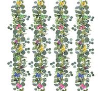 Surplex Lot de 4 guirlandes d'eucalyptus artificielles + décoration murale papillon 3D avec aimants - Plante suspendue - Feuilles vertes - Décoration pour fond de mariage - Chemin de table