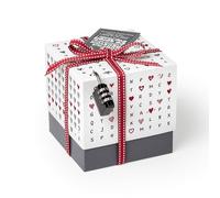 SURPRISA Boîte cadeau, boîte à énigmes, emballage de cadeaux en argent, bons pour mariage, Saint-Valentin, anniversaire de mariage, puzzle en forme de cœur, taille S (12 cm)