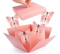 Surprise Explosion Boîte, Rose Coffret Cadeau Surprise Papillon Magique, 15x14,8x12,5cm Coffret Cadeau Explosion de Papillon, pour Anniversaire, Mariage, Saint-Valentin, Fête de Fin D'études