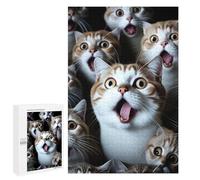 Surprised Cats Compilation-3 - Puzzle-Image en Bois, 1000 PCS, Cadeau De Saison; pour Partager Un Moment Autour De La Table