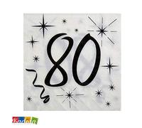 surprisez Serviette de Table Anniversaire Blanche et Noire 80 Ans (x20) R/5241