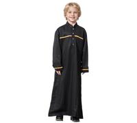 surpyjama Fille 12 Ans - Thobe Arabe à Manches Longues Crew Robe Adolescents garçons à Manches Longues Robe brodée Ensemble vêtements pour Enfants Arabes (Black 4-5 Years)