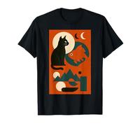 Surreal Cat and Fish Art géométrique Abstrait Vintage Murakami T-Shirt