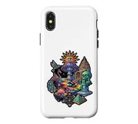 Surreal Cosmic Peacock Sun Eye Champignon Skull Pyramide Art Coque pour iPhone X/XS