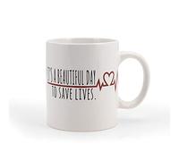 Greys Anatomy Derek Shepherd Tasse à café en céramique | It's A Beautiful Day To Save Lives | Contenance : 473,6 g