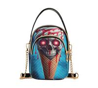 Surreal Ice Cream Cone Skull Blue Women Shoulder Purse Chain Strap Cell Phone Purse Floral Print Ladies Tote Crossbody Satchel, 15 cm × 21,1 cm × 7,9 cm