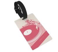 Surreal Retro Record Étiquettes minimales pour bagages, nom et valise, idéales pour les sacs à dos de voyage et de croisière Rose