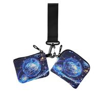 Surrealism Cosmic Planet Lot de 2 porte-cartes pour femme avec poche zippée Bleu/doré, surréalisme planète cosmique bleu-or, 1 size, Décontracté