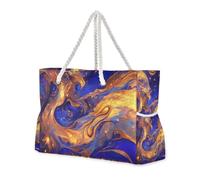 Surrealism - Sac fourre-tout d'extérieur portable anti-sable avec poches latérales - Grande rivière d'étoiles bleues et dorées - Avec porte-gobelets sur le côté